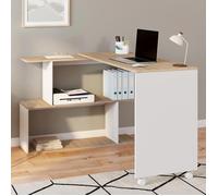 IDMARKET Bureau d'angle rotatif 180° JOY étagère forme S bois façon hêtre et blanc