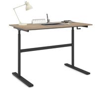 IDMarket - Bureau Droit Jeanne Assis Debout à manivelle Hauteur réglable 70-120 cm Bois façon hêtre et Noir