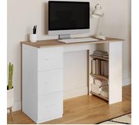 IDMARKET Bureau droit MAE 3 tiroirs avec étagères de rangement blanc et bois