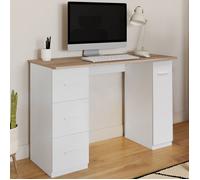 IDMARKET Bureau droit MAE 3 tiroirs et porte placard blanc et bois