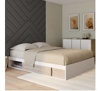 IDMARKET Cadre de lit double SALEM avec rangements et sommier 140 x 190 cm blanc et façon hêtre