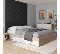 IDMarket Cadre de lit SALEM avec rangements et sommier 160 x 200 cm effet bois et blanc