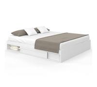 IDMarket - Cadre de lit Double Salem avec rangements et sommier 180 x 200 cm Blanc