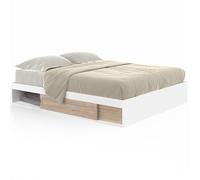 IDMarket - Cadre de lit Double Salem avec rangements et sommier 140 x 190 cm Blanc et façon hêtre