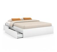 IDMarket - Cadre de lit Double TOMI 4 tiroirs avec sommier 140 x 190 cm Blanc