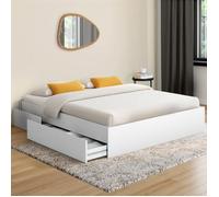 IDMarket – Cadre de lit double TOMI 4 tiroirs avec sommier 140 x 190 cm Blanc
