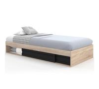 IDMarket - Cadre de lit Simple Salem hêtre et Noir 90 x 190 cm | Avec rangements et sommier