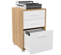 IDMARKET Caisson de bureau JON support imprimante 3 tiroirs bois et blanc