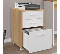 IDMARKET Caisson de bureau JON support imprimante 3 tiroirs bois et blanc