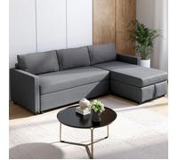IDMARKET Canapé d'angle convertible avec méridienne coffre NOAH en tissu gris anthracite
