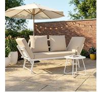 IDMARKET Canapé de jardin, banquette convertible NOLA 2/3 places avec accoudoirs inclinables métal blanc et coussins beige