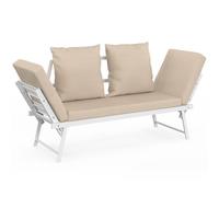 IDMarket - Canapé de Jardin, Banquette Convertible NOLA 2/3 Places avec accoudoirs inclinables métal Blanc et Coussins Beige