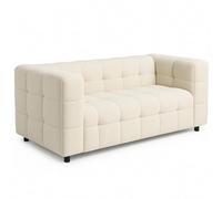 IDMarket – Canapé droit 2 places AMANCE – capitonné en tissu bouclette beige