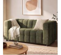 IDMarket - Canapé Droit 2 Places capitonné AMANCE en Tissu Chenille Vert Kaki
