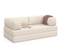IDMarket - Canapé Droit Convertible 3 Places NATOU en Velours côtelé Beige