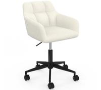 IDMarket - Chaise de bureau pivotante EDGARD en tissu bouclette blanc | Hauteur réglable, avec roulettes