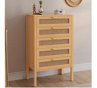IDMARKET Chiffonnier 5 tiroirs EDHEN cannage coloris bois