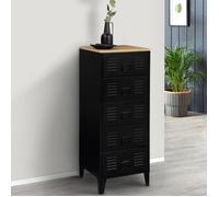Chiffonnier 5 tiroirs ESTER 40 cm métal noir et plateau façon hêtre design industriel