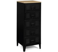 IDMarket Chiffonnier ESTER 5 tiroirs 40 cm métal noir plateau façon hêtre design industriel