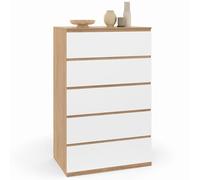 IDMARKET Chiffonnier 5 tiroirs TOMI 60 cm commode semainier bois façon hêtre et blanc