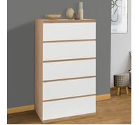 IDMARKET Chiffonnier 5 tiroirs TOMI 60 cm commode semainier bois façon hêtre et blanc