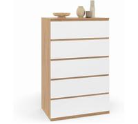 IDMarket Chiffonnier TOMI 5 tiroirs 60x40x100 cm Bois et Blanc Commode pour chambre ou bureau