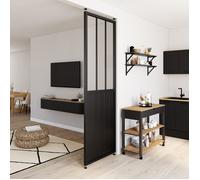 IDMARKET Cloison de séparation amovible atelier 250 x 80 cm effet métal noir et verre trempé