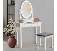 Coiffeuse Bella Avec Miroir Led Et Tabouret Blanc
