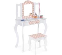 IDMarket Coiffeuse Enfant Roza avec Tabouret Blanc et Rose 3 Miroirs 60x30x98 cm