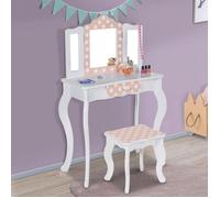 IDMARKET Coiffeuse enfant ROZA blanche et rose avec 3 miroirs et tabouret