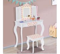 IDMARKET Coiffeuse enfant ROZA LED blanche et rose avec 3 miroirs et tabouret