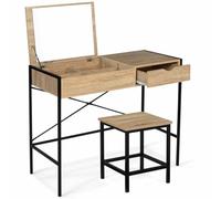 IDMarket - Coiffeuse Luis Miroir Rabattable avec Tabouret Design Industriel