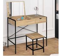 IDMARKET Coiffeuse LUIS miroir rabattable avec tabouret design industriel