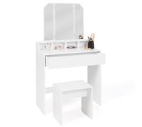 Coiffeuse zelia 3 miroirs avec 4 niches, 1 tiroir et tabouret Blanc