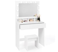 IDMarket - Coiffeuse Zelia Miroir LED avec 4 niches, 1 tiroir et Tabouret