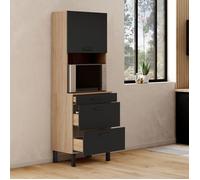IDMARKET Colonne de cuisine micro-ondes et casserolier 60 cm CINA 2 portes façon hêtre et noir