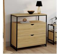 IDMarket – Commode Detroit 2 tiroirs design industriel avec étagère Noir