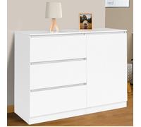 IDMarket - Commode 3 tiroirs + 1 Porte TOMI 110 cm Bois Blanc