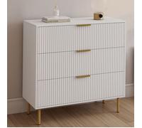 IDMARKET Commode 3 tiroirs MARCEL 80 cm lattes blanc et doré