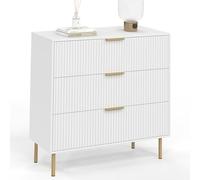 Commode 3 tiroirs MARCEL 80 cm lattes blanc et doré