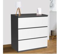Commode 3 Tiroirs Tomi Bois Blanc Et Gris
