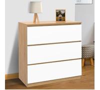 IDMARKET Commode 3 tiroirs TOMI 78 cm façon hêtre et blanc