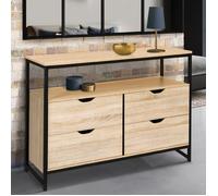 IDMARKET Commode 4 tiroirs DETROIT 110 cm design industriel avec étagère