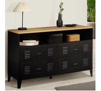 IDMarket - Commode 4 tiroirs Ester 115 cm métal Noir et Plateau façon hêtre avec Niche Design Industriel