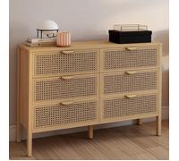 IDMarket - Commode 6 tiroirs EDHEN 115 cm Bois et cannage
