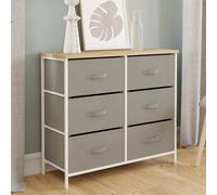 IDMarket – Commode Alta 6 tiroirs 80 cm Tissu gris clair Plateau effet bois Design industriel
