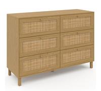 IDMarket - Commode 6 tiroirs HANAE 115 cm Effet Naturel cannage