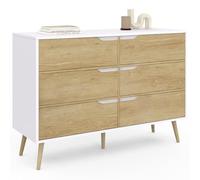 IDMarket - Commode 6 tiroirs Helsinki 115 cm scandinave Blanc et Effet hêtre