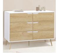 IDMARKET Commode 6 tiroirs HELSINKI 115 cm scandinave blanc et effet hêtre