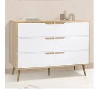 Commode 6 tiroirs HELSINKI 115 cm scandinave bois et blanc